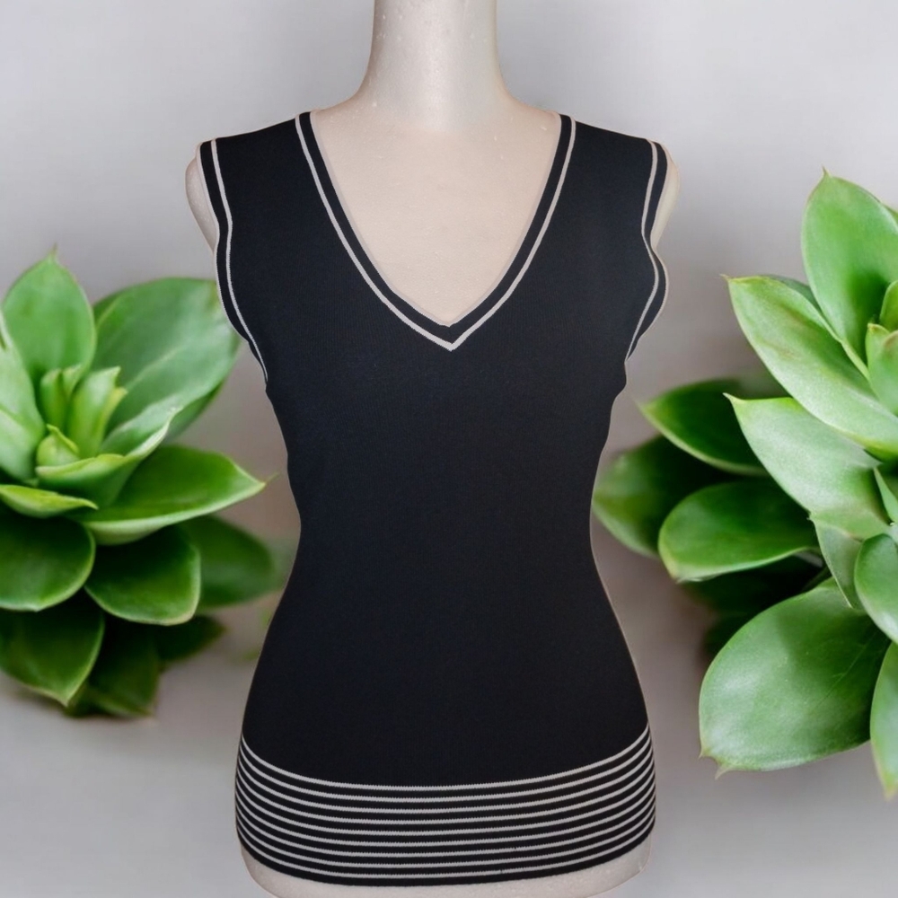 George Black V-Neck Tank Top with White Trim